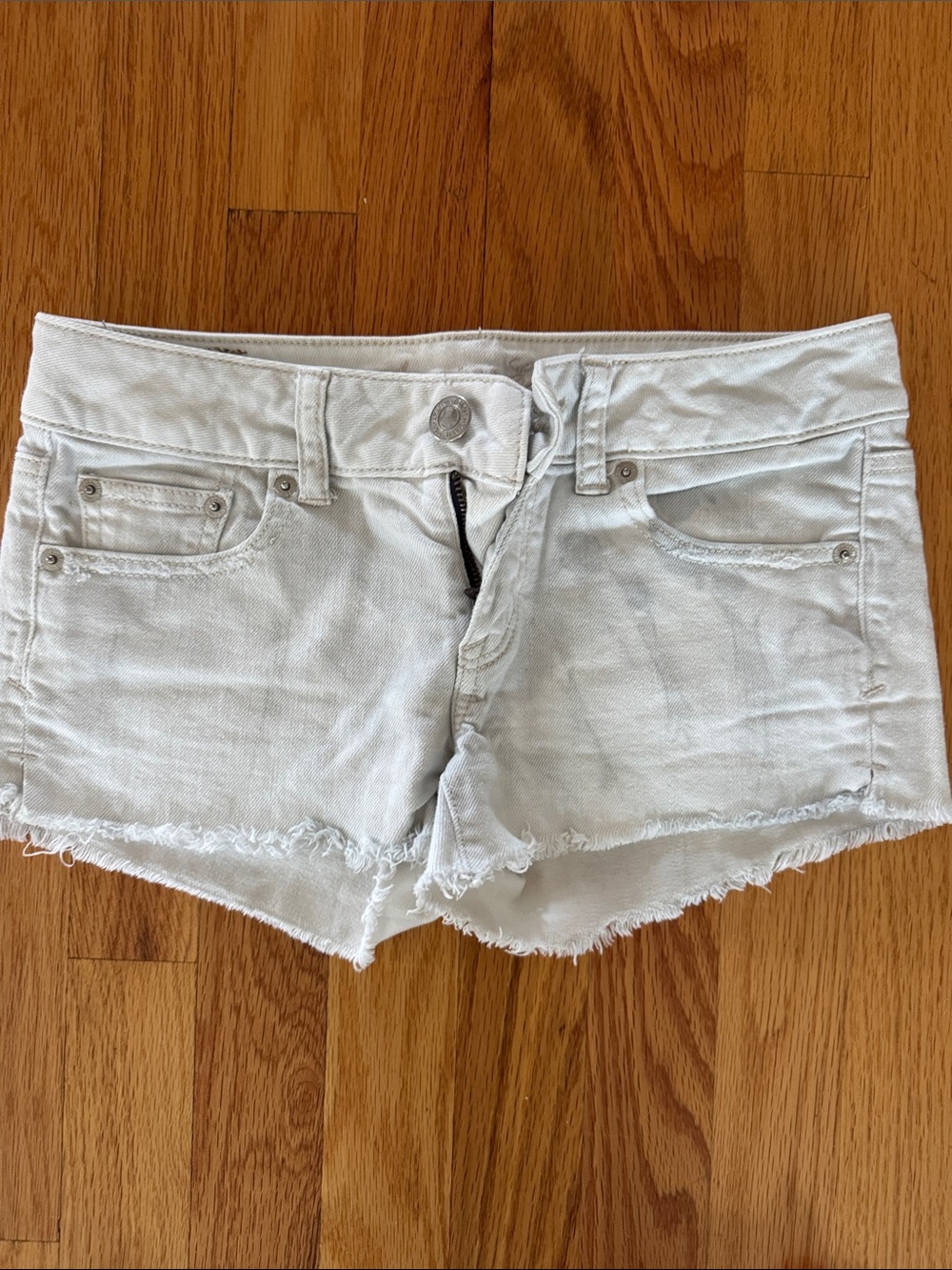 American Eagle Outfitters White Denim Frayed Cutoff Shorts